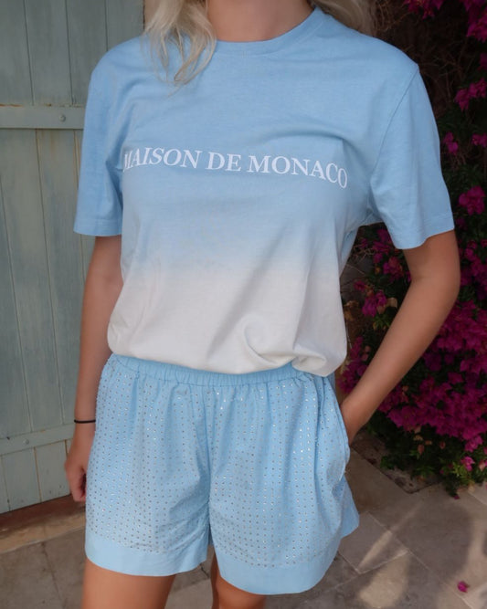 Le t-shirt dégradé de couleur bleu-blanc
